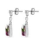 Watermelon Quartz Triplet & White Zircon Dangling Earring with Push Back in Rhodium Overlay Sterling Silver 2.57 Ct.