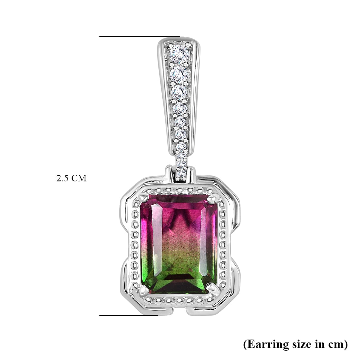 Watermelon Quartz Triplet &amp; White Zircon Dangling Push Back Earring in Rhodium Overlay Sterling Silver 5.28 Ct. 8122116 6