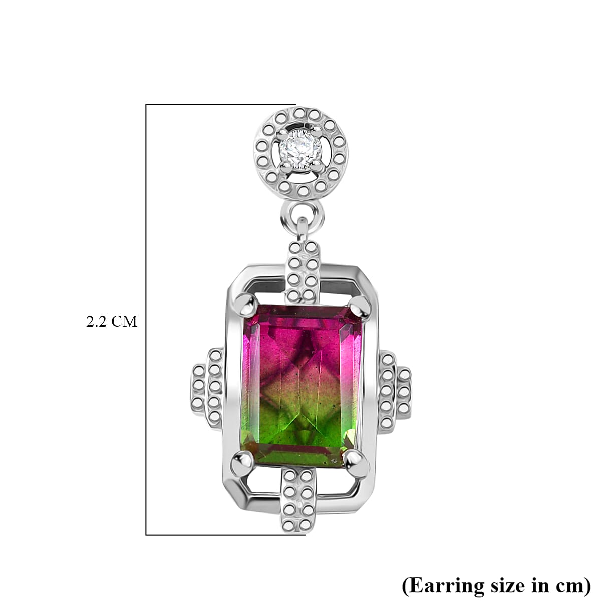Watermelon Quartz Triplet &amp; White Zircon Dangling Push Back Earring in Rhodium Overlay Sterling Silver 3.46 Ct. 8124689 6