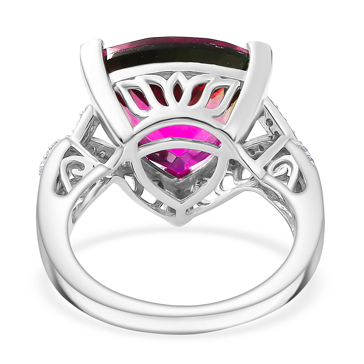 Watermelon Quartz Triplet &amp; White Zircon Ring in Rhodium Overlay Sterling Silver 8.53 Ct. 8129046 5
