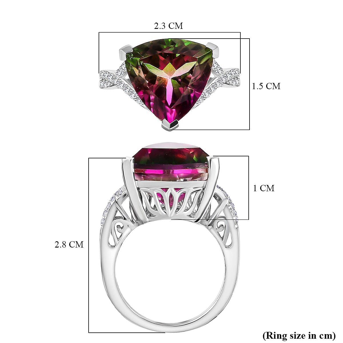 Watermelon Quartz Triplet &amp; White Zircon Ring in Rhodium Overlay Sterling Silver 8.53 Ct. 8129046 6