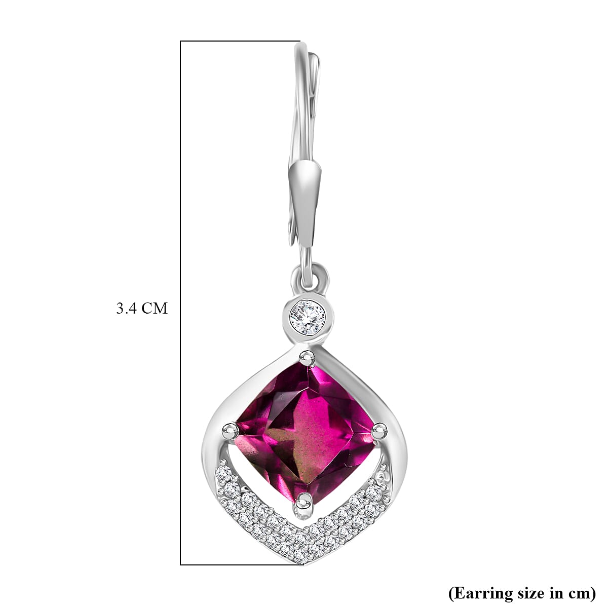 Watermelon Quartz Triplet &amp; White Zircon Solitaire Lever Back Earring in Rhodium Overlay Sterling Silver 5.73 Ct. 8116081 6