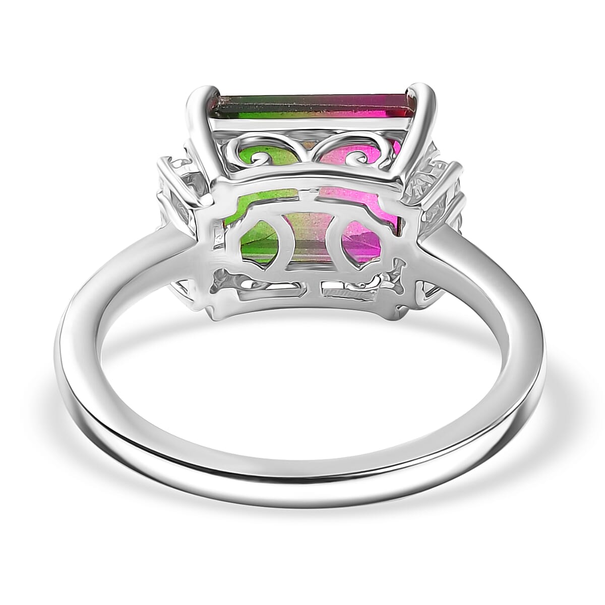 Watermelon Quartz Triplet &amp; White Zircon Solitaire Ring in Rhodium Overlay Sterling Silver 3.83 Ct. 8116089 5