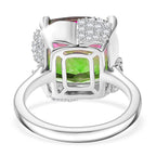 Watermelon Quartz Triplet & White Zircon Solitaire Ring in Rhodium Overlay Sterling Silver 8.97 Ct.