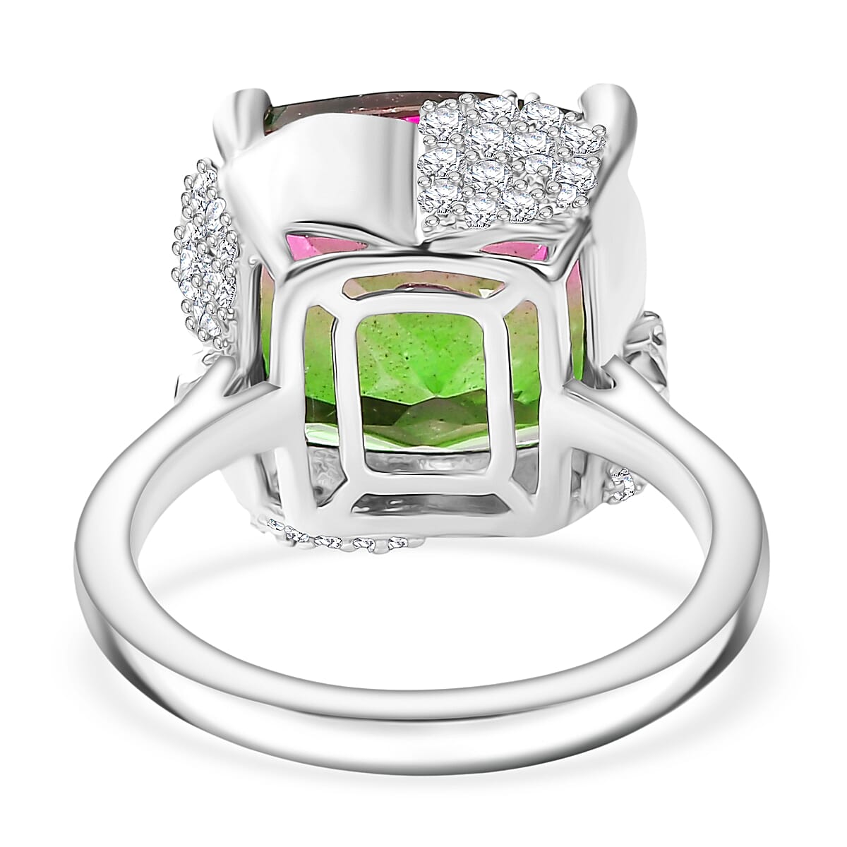 Watermelon Quartz Triplet &amp; White Zircon Solitaire Ring in Rhodium Overlay Sterling Silver 8.97 Ct. 8132175 5