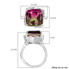 Watermelon Quartz Triplet & White Zircon Solitaire Ring in Rhodium Overlay Sterling Silver 8.97 Ct.