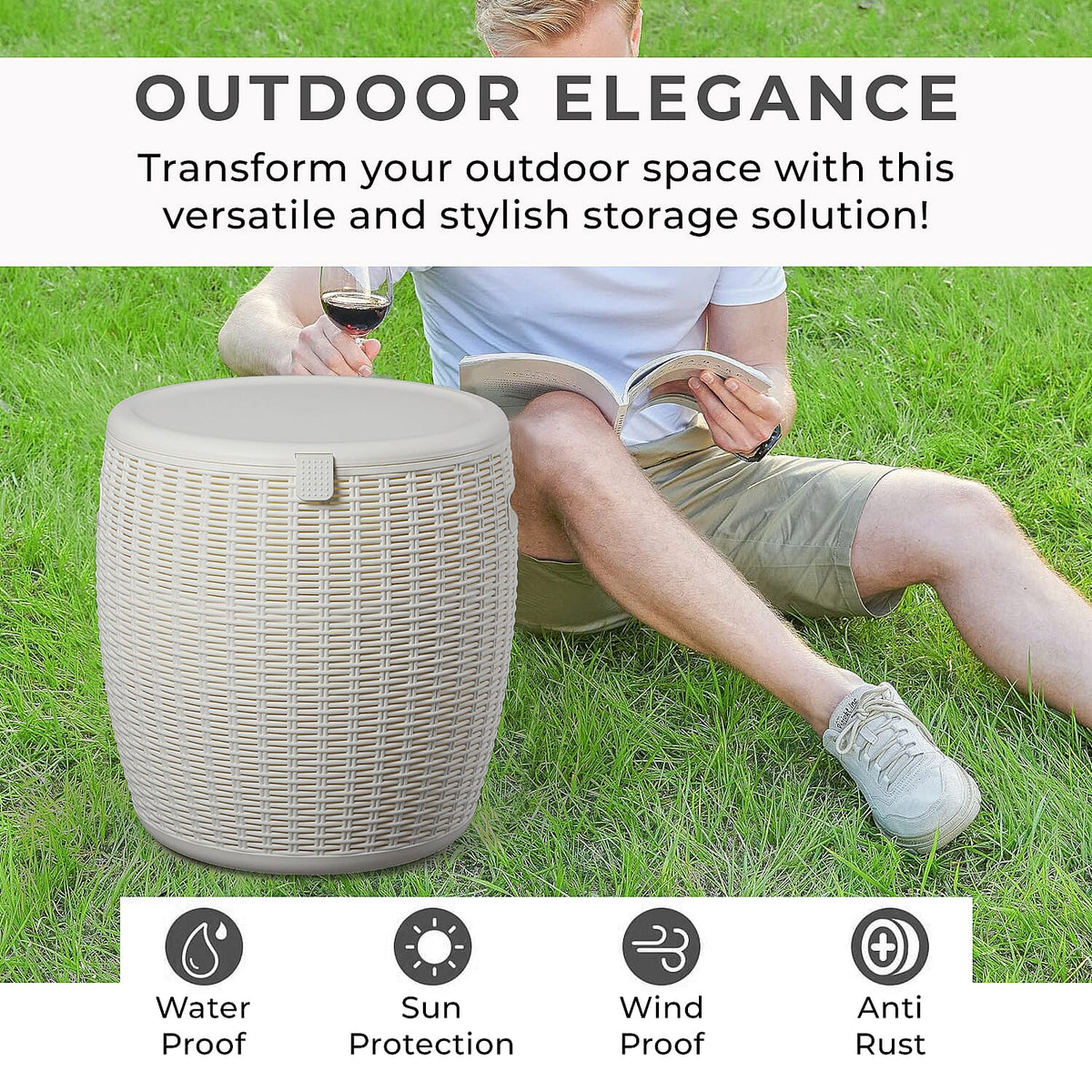 Weatherproof Patio Furniture Ice Bucket  with Lid and Handle in White 3717875 3