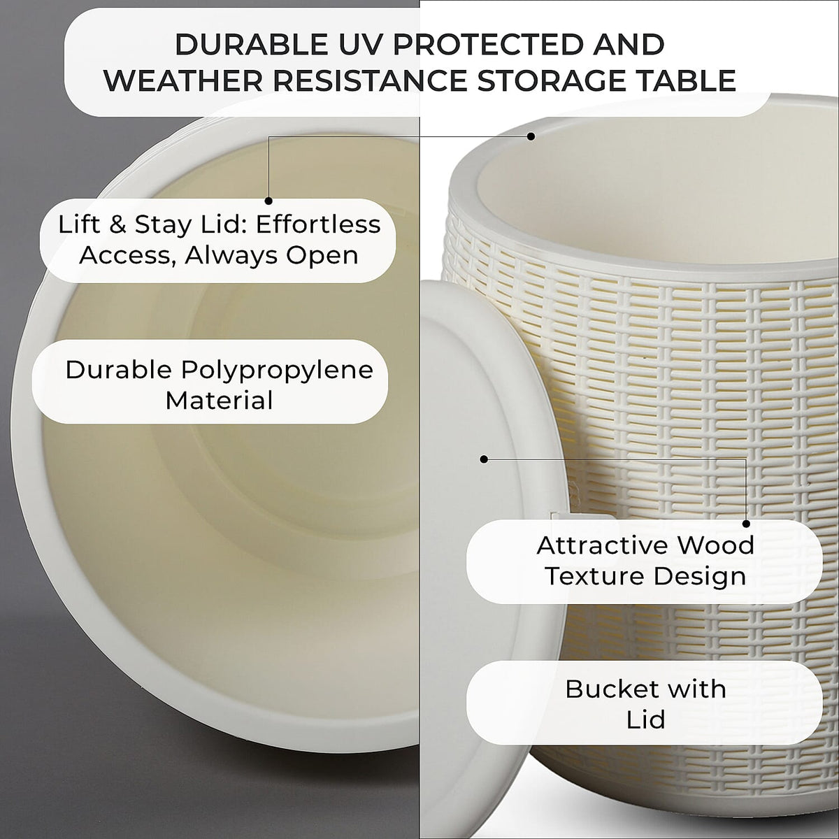 Weatherproof Patio Furniture Ice Bucket  with Lid and Handle in White 3717875 4
