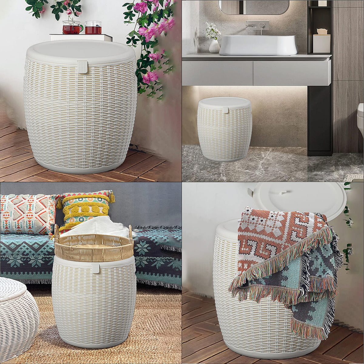 Weatherproof Patio Furniture Ice Bucket  with Lid and Handle in White 3717875 5