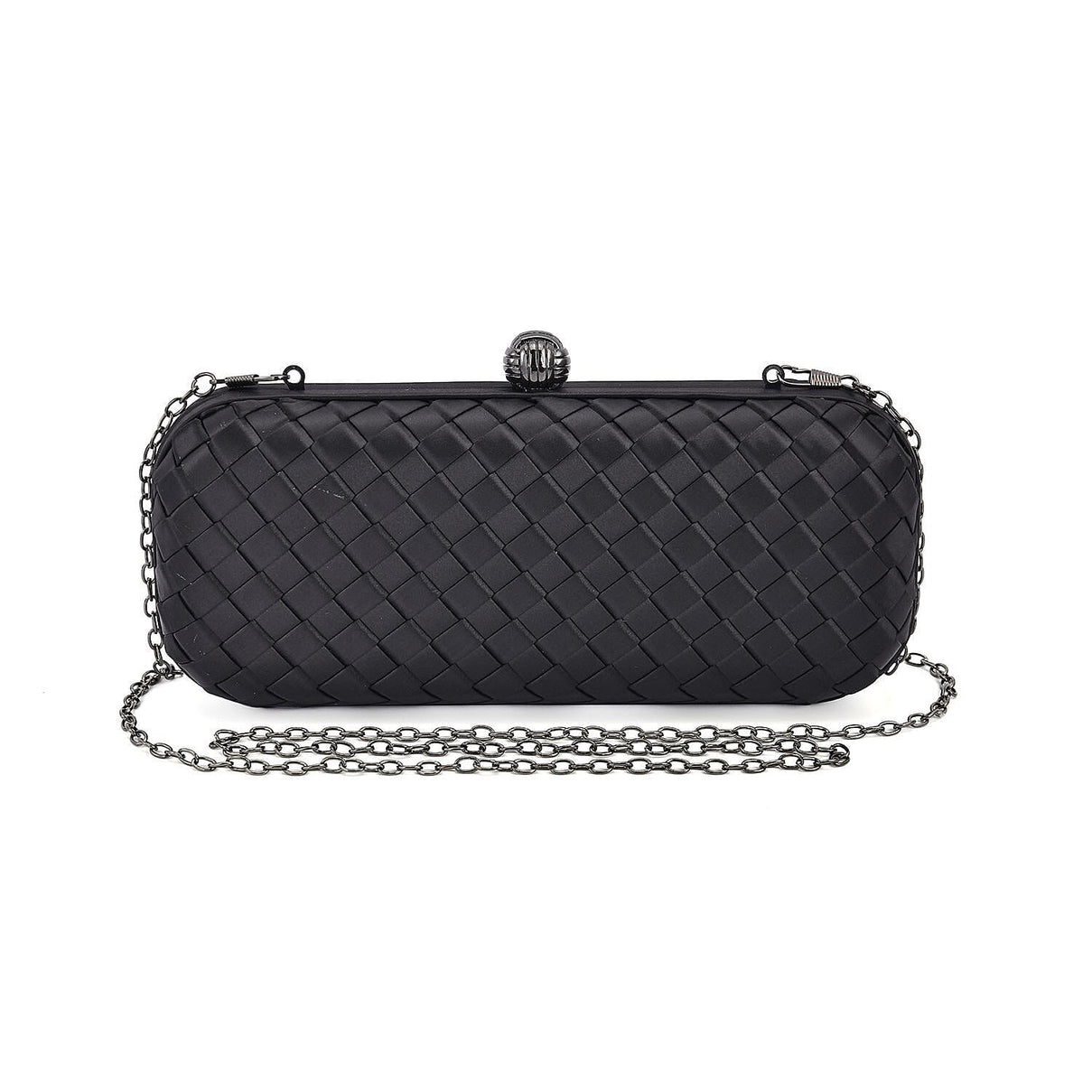 Weave Pattern Clutch Bag with Shoulder Metal Chain - Black 7163915 0
