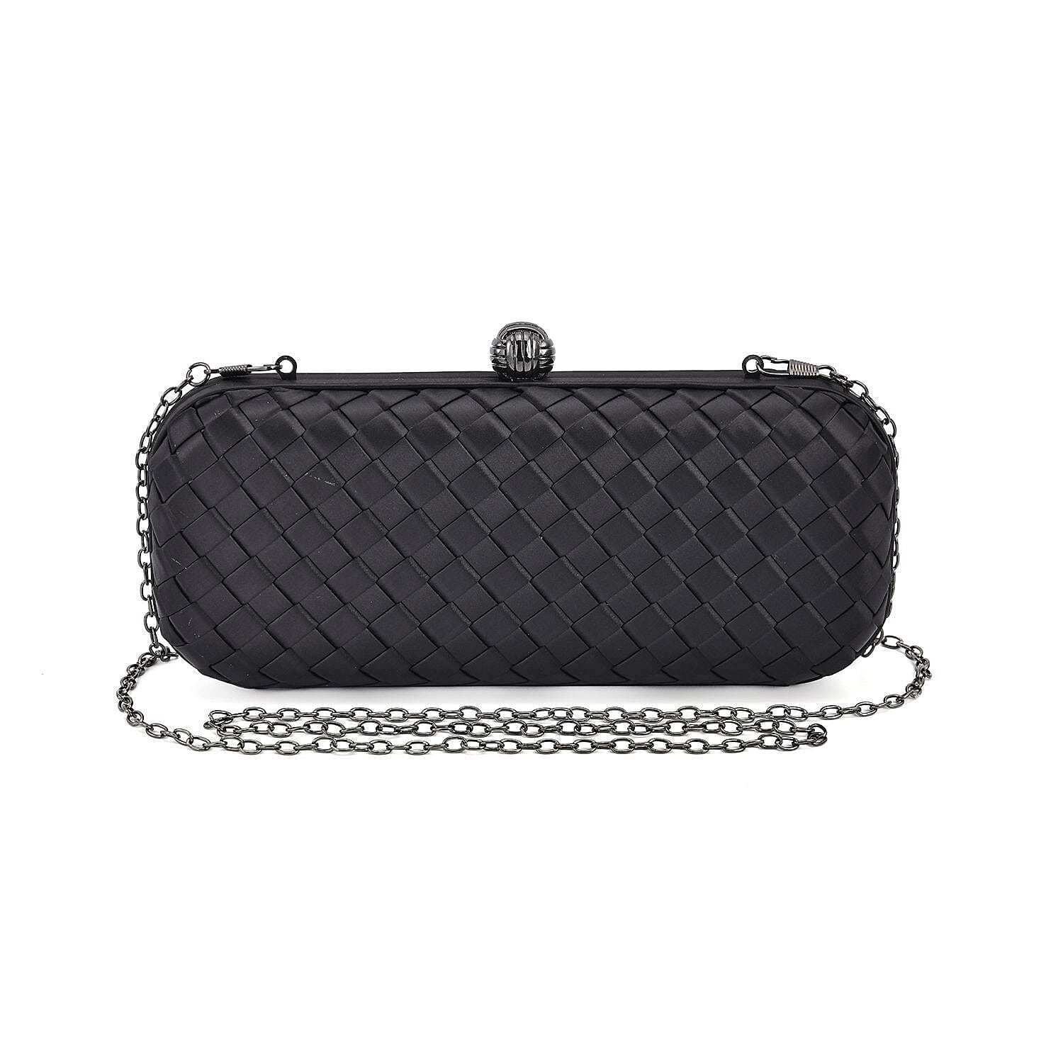 Weave Pattern Clutch Bag with Shoulder Metal Chain - Black 7163915 0
