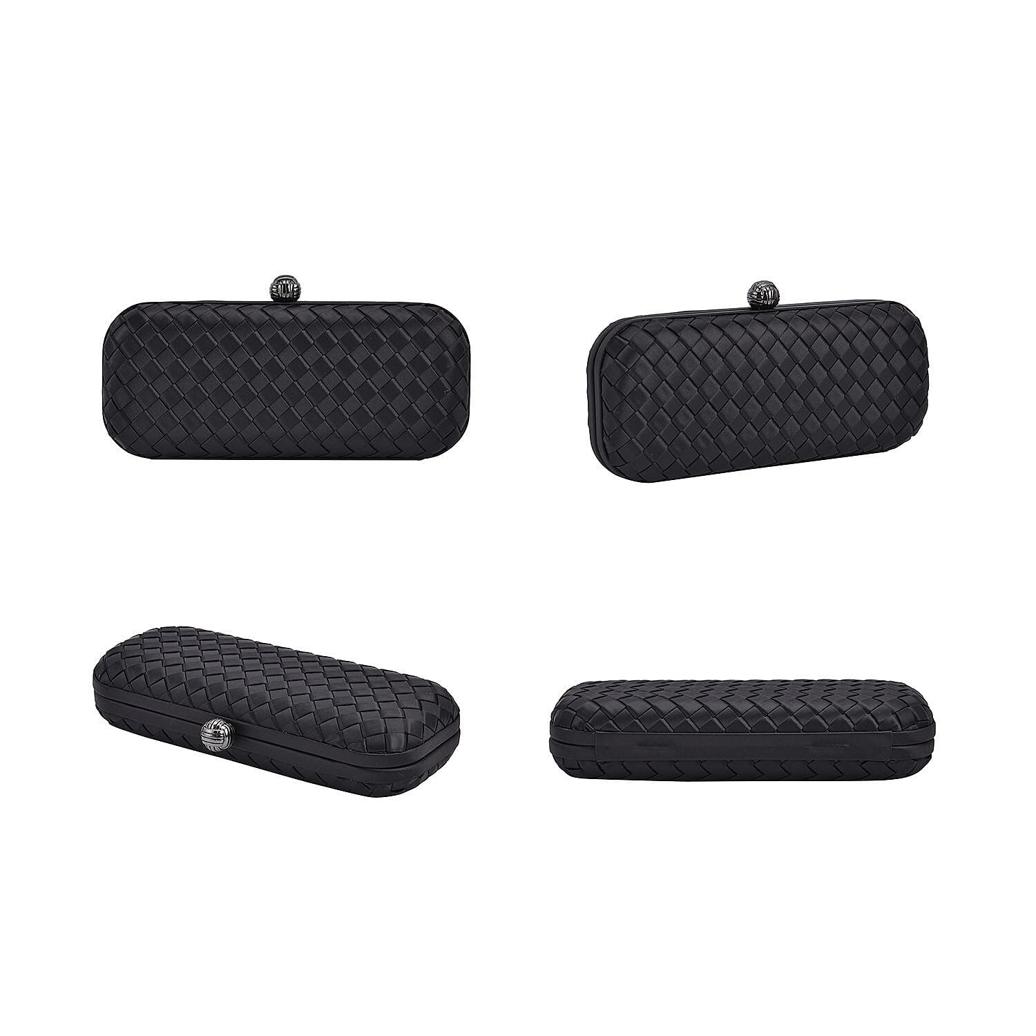 Weave Pattern Clutch Bag with Shoulder Metal Chain - Black 7163915 4
