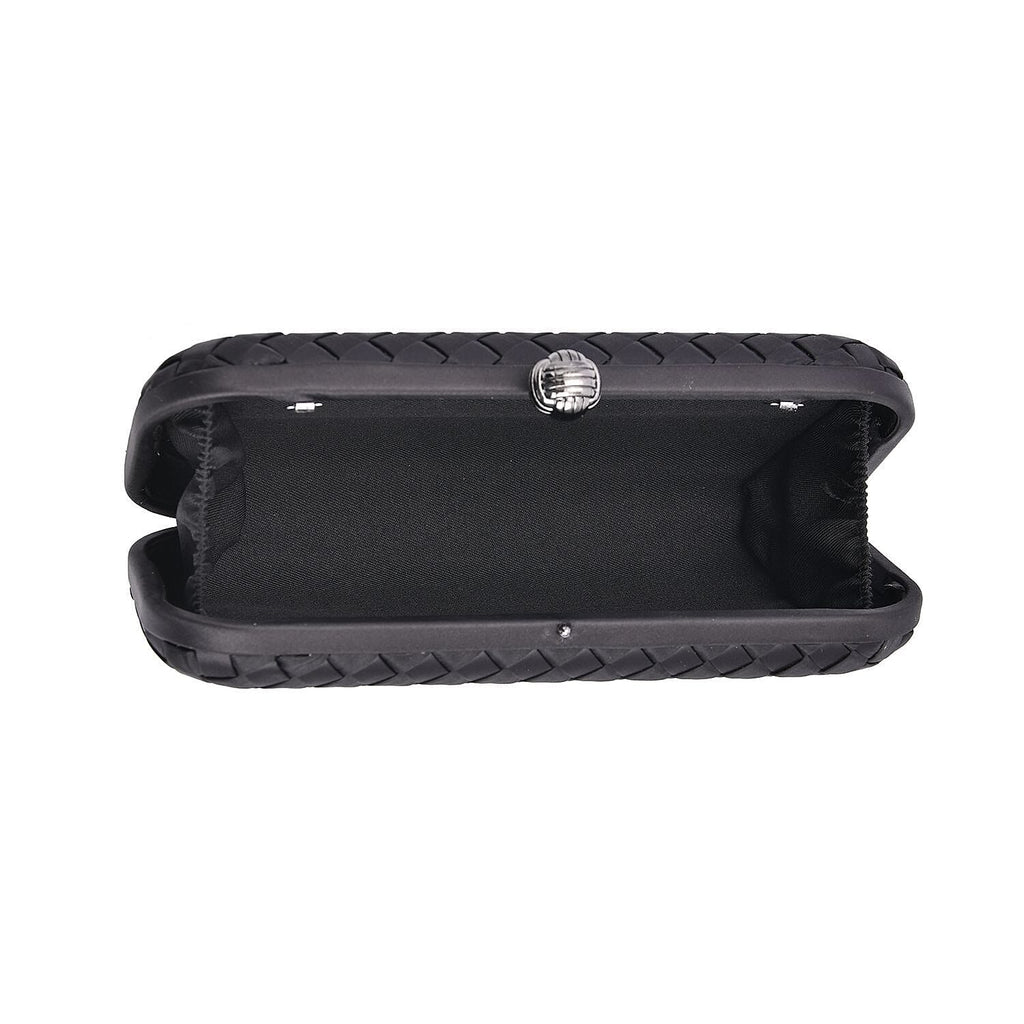 Weave Pattern Clutch Bag with Shoulder Metal Chain - Black