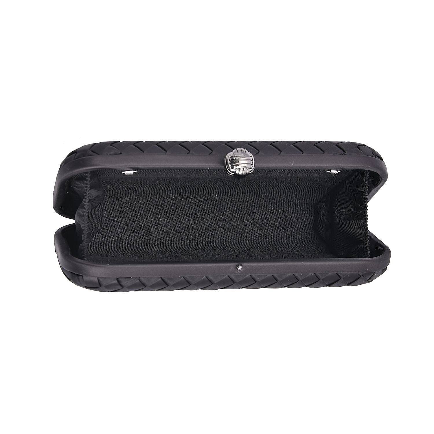Weave Pattern Clutch Bag with Shoulder Metal Chain - Black 7163915 6
