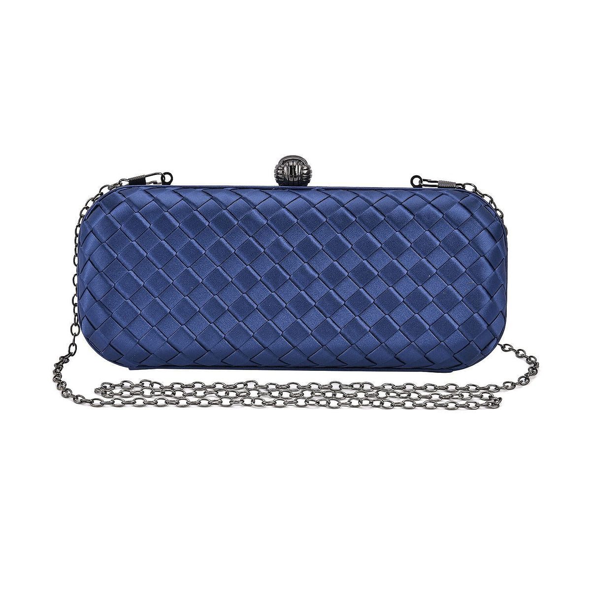 Weave Pattern Clutch Bag with Shoulder Metal Chain - Navy 7163914 0