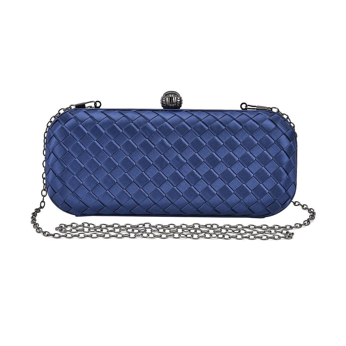 Weave Pattern Clutch Bag with Shoulder Metal Chain - Navy 7163914 1