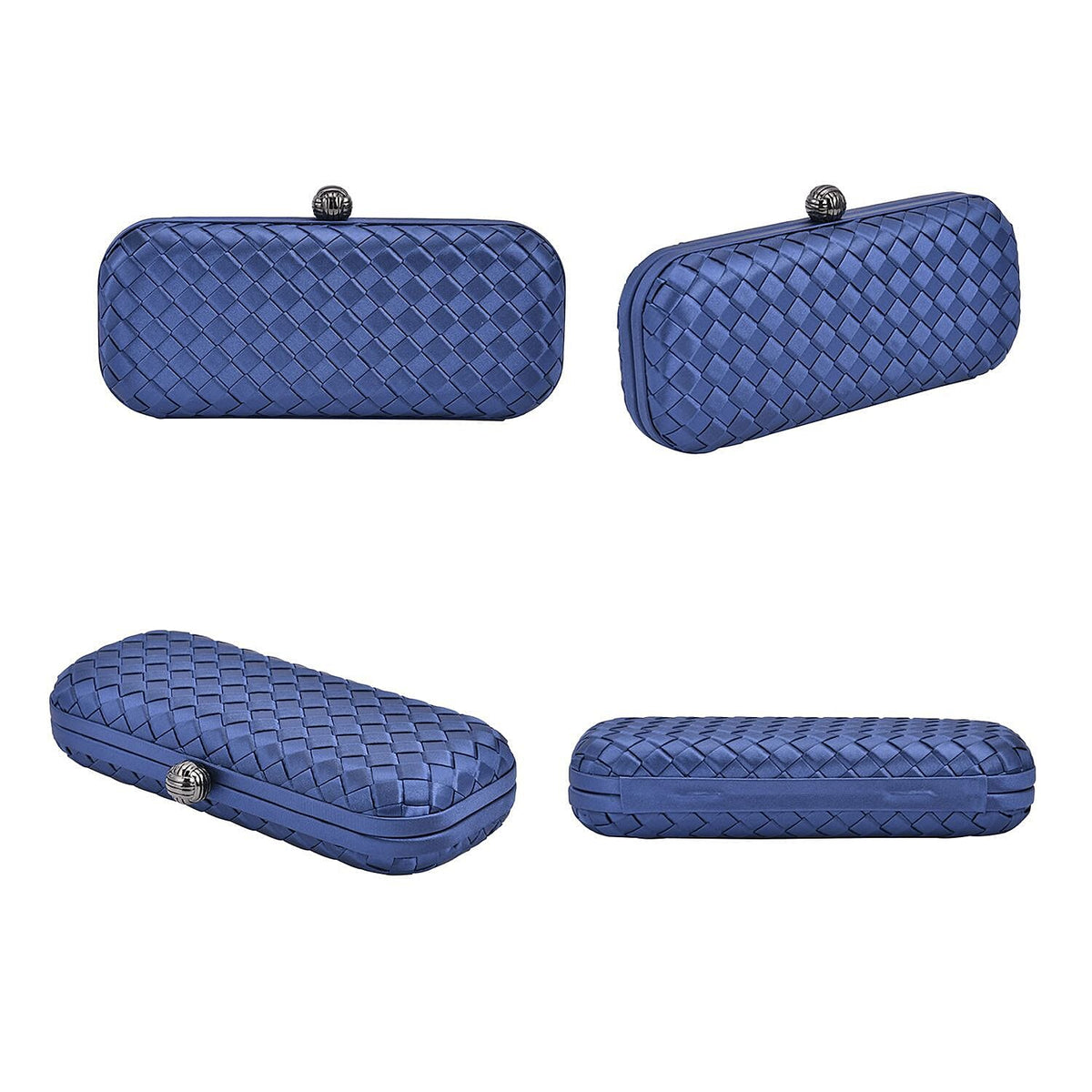 Weave Pattern Clutch Bag with Shoulder Metal Chain - Navy 7163914 3