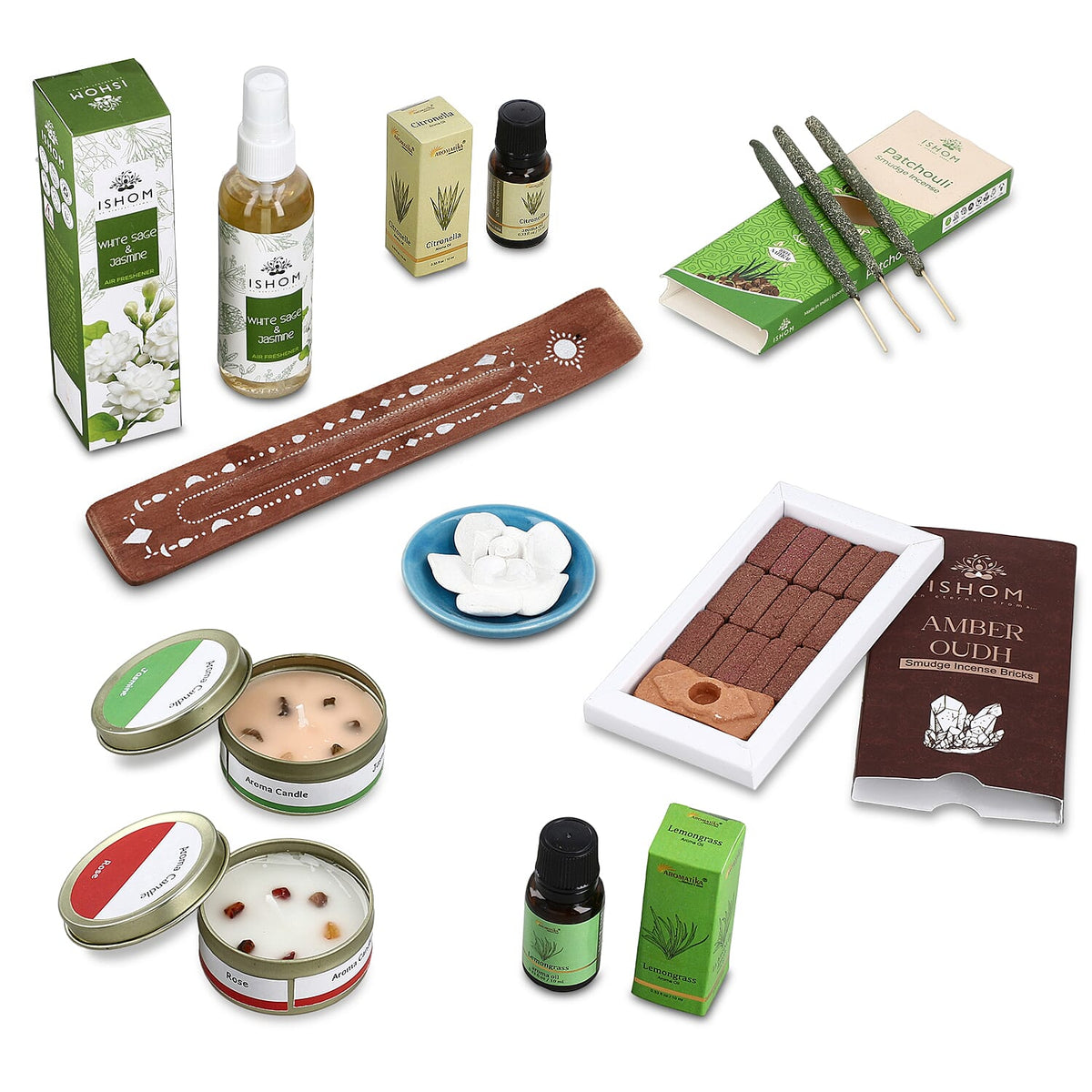 Wellness &amp; Aroma Gift Set- Room Spray, Dual Aroma Oils, Ceramic Burner &amp; Incense Stick and Holder 8041337 0