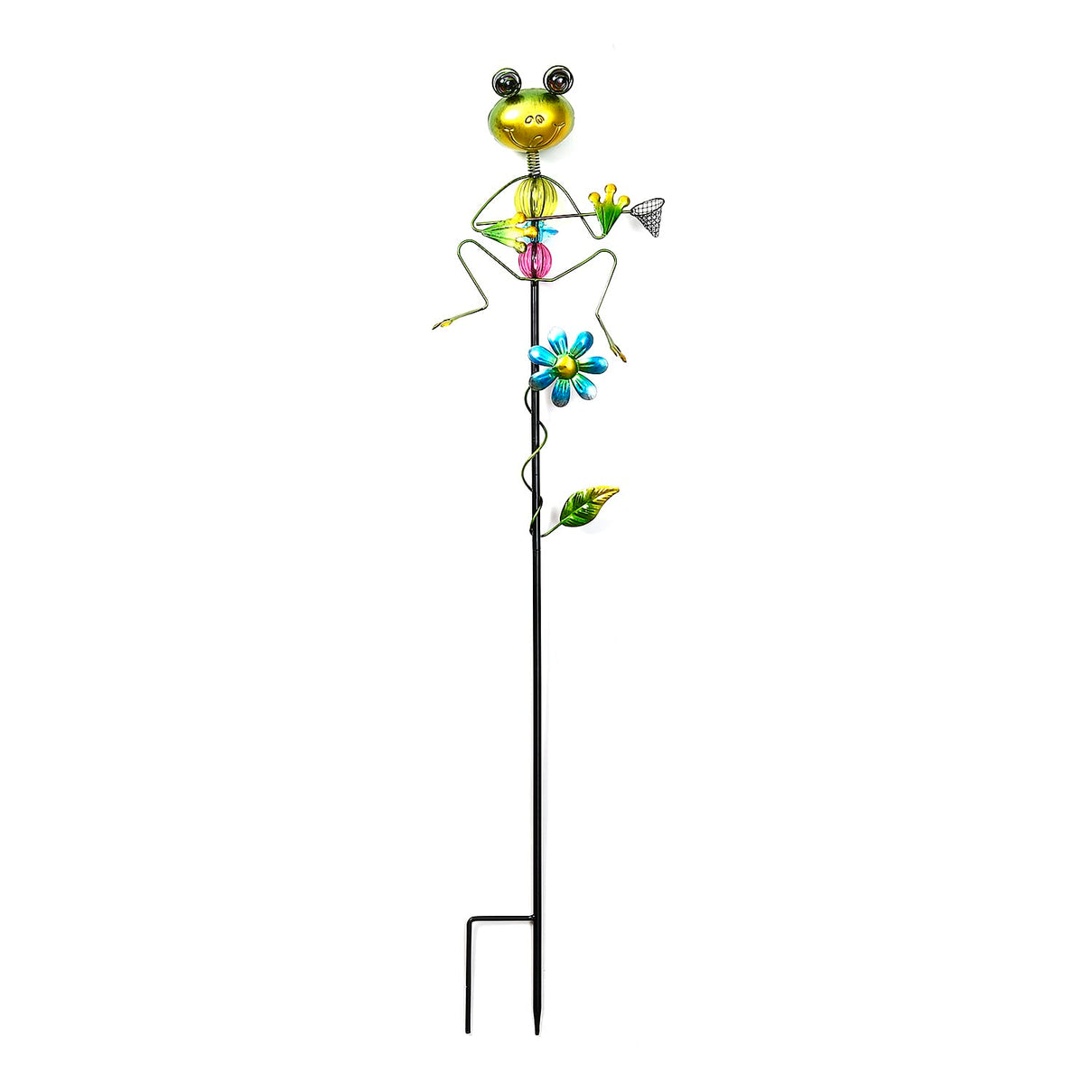 Whimsical Green Frog with Blue Rush-Up Garden Stake Decoration 8038571 0