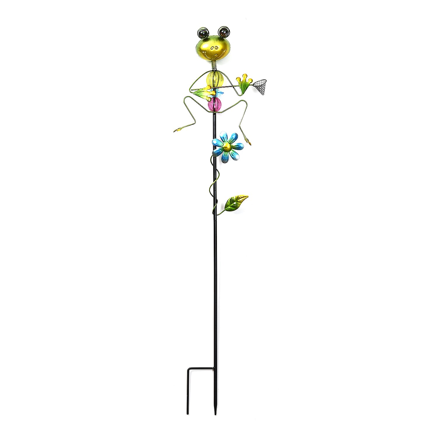 Whimsical Green Frog with Blue Rush-Up Garden Stake Decoration 8038571 0