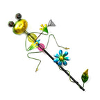 Whimsical Green Frog with Blue Rush-Up Garden Stake Decoration