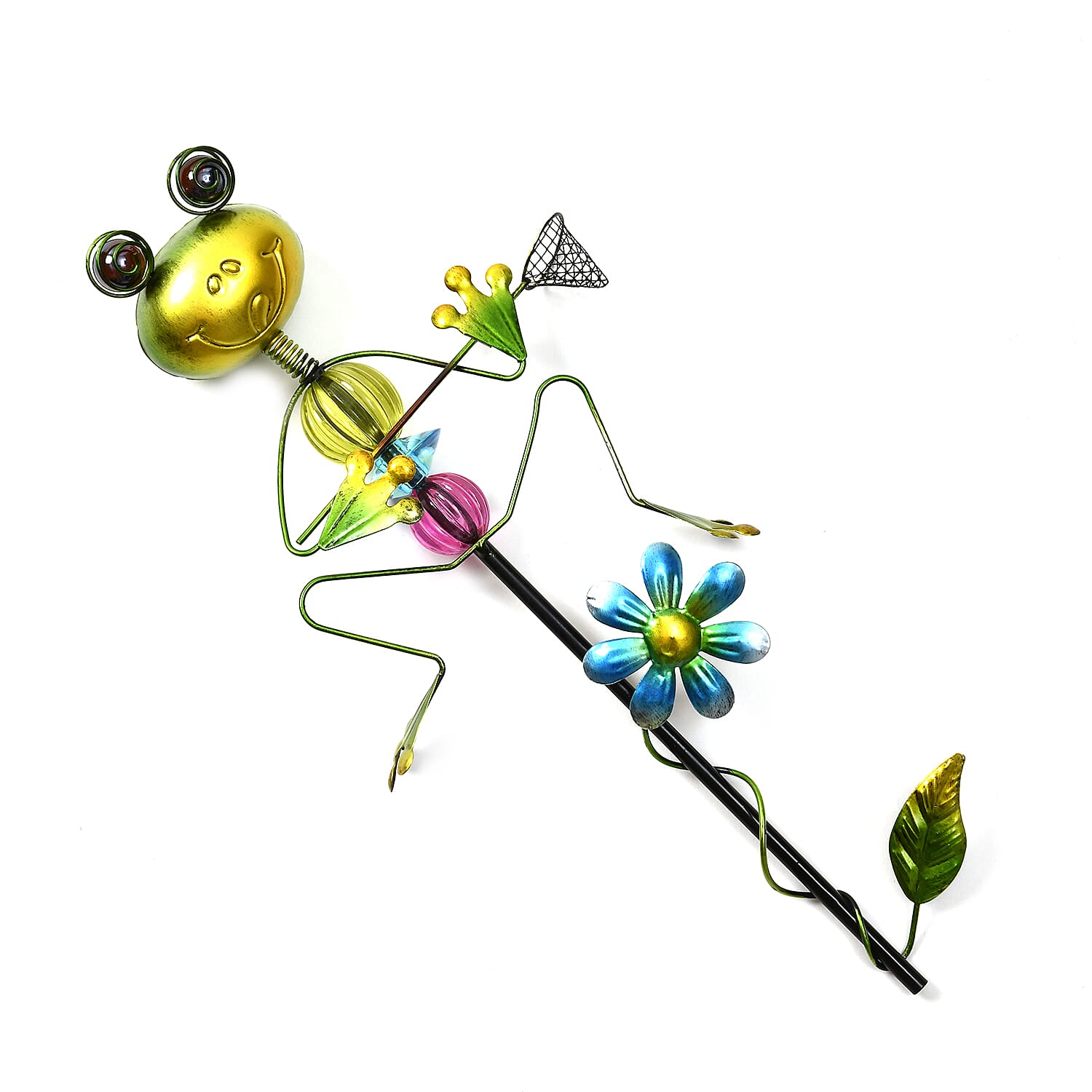 Whimsical Green Frog with Blue Rush-Up Garden Stake Decoration 8038571 2
