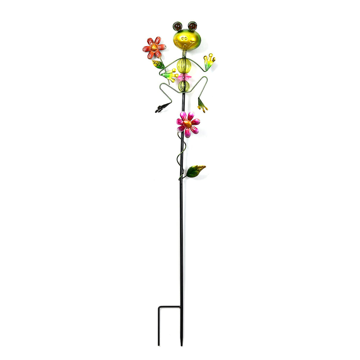 Whimsical Green Frog with Red Flowers Garden Stake Decoration 8038570 0