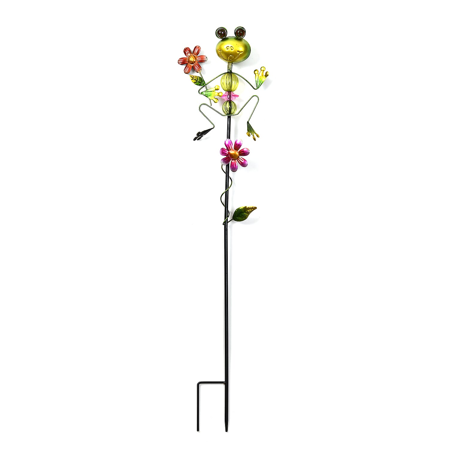 Whimsical Green Frog with Red Flowers Garden Stake Decoration 8038570 0