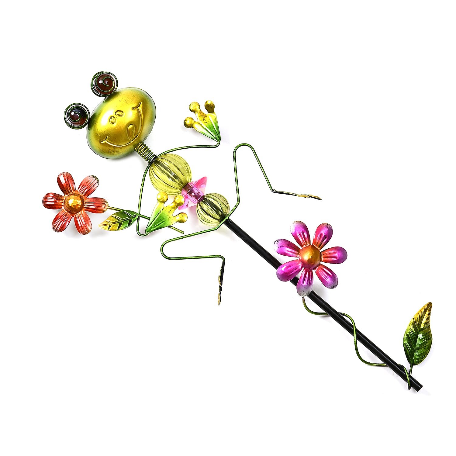 Whimsical Green Frog with Red Flowers Garden Stake Decoration 8038570 2