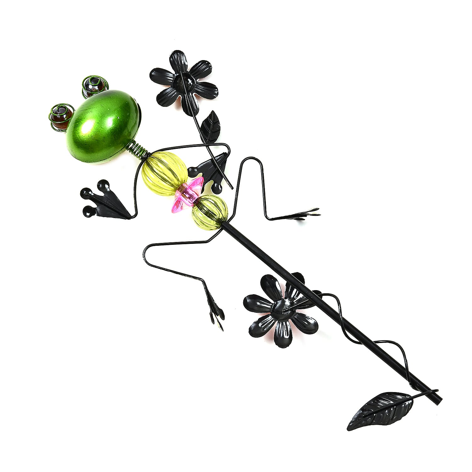 Whimsical Green Frog with Red Flowers Garden Stake Decoration 8038570 3