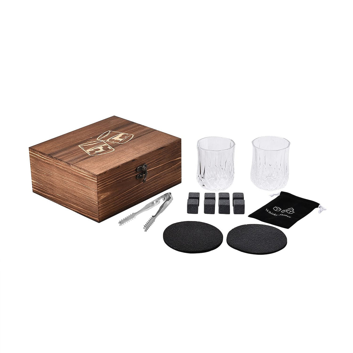Whiskey Granite Stones and 2 Glasses Gift Set - Brown 8927949 0