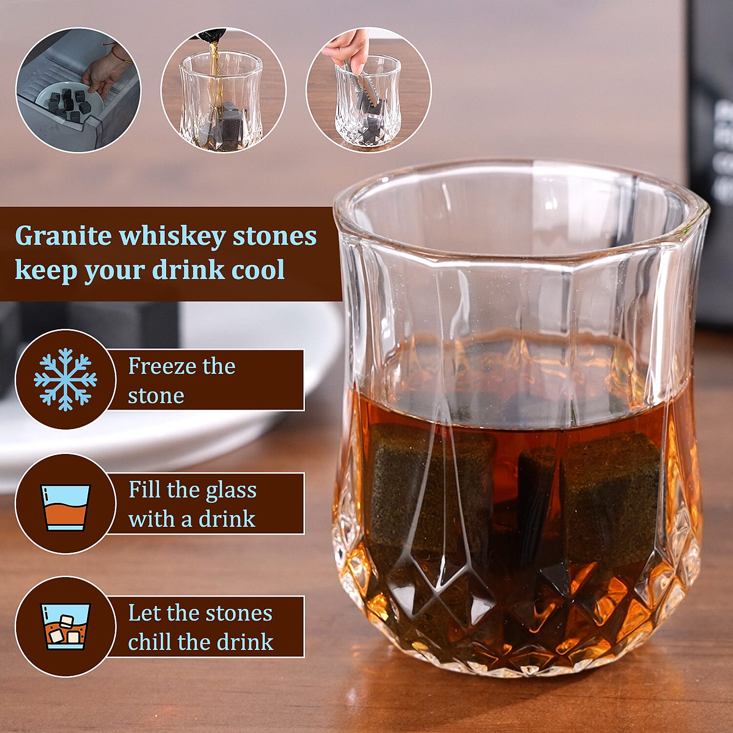 Whiskey Granite Stones and 2 Glasses Gift Set - Brown 8927949 3