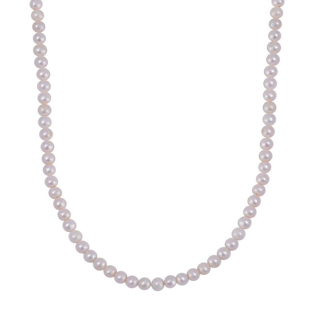 White Anhui Pearl Necklace (Size - 20) in Rhodium Overlay Sterling Silver