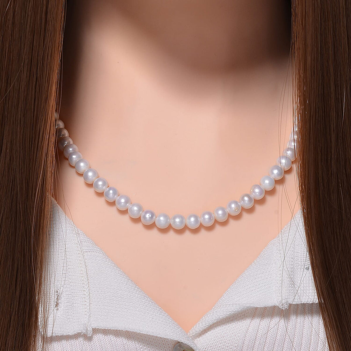 White Anhui Pearl Necklace (Size - 20) in Rhodium Overlay Sterling Silver 7798753 1