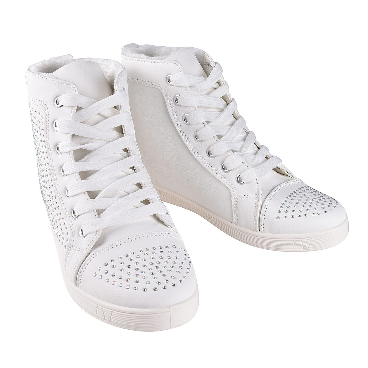 White Ankle Trainers with Faux Fur Lining 6062779 0