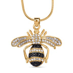 White Austrian Crystal With Black Enamelled Bee Brooch Come Pendant (Size - 24-2 Ext) in Yellow Gold Tone