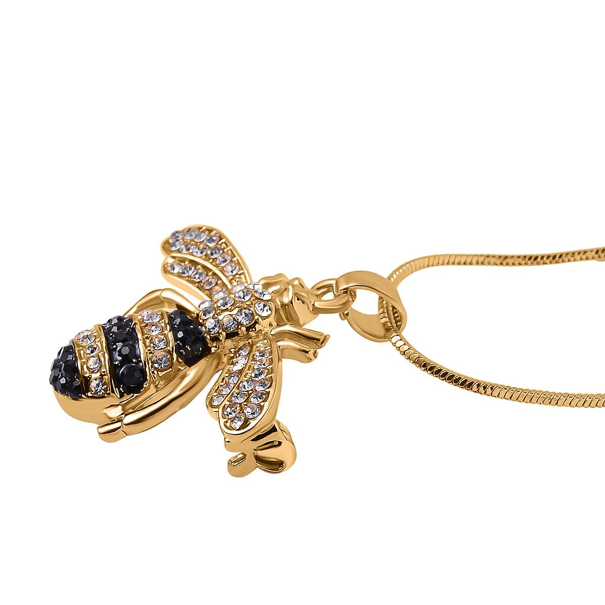 White Austrian Crystal With Black Enamelled Bee Brooch Come Pendant (Size - 24-2 Ext) in Yellow Gold Tone 7658750 3