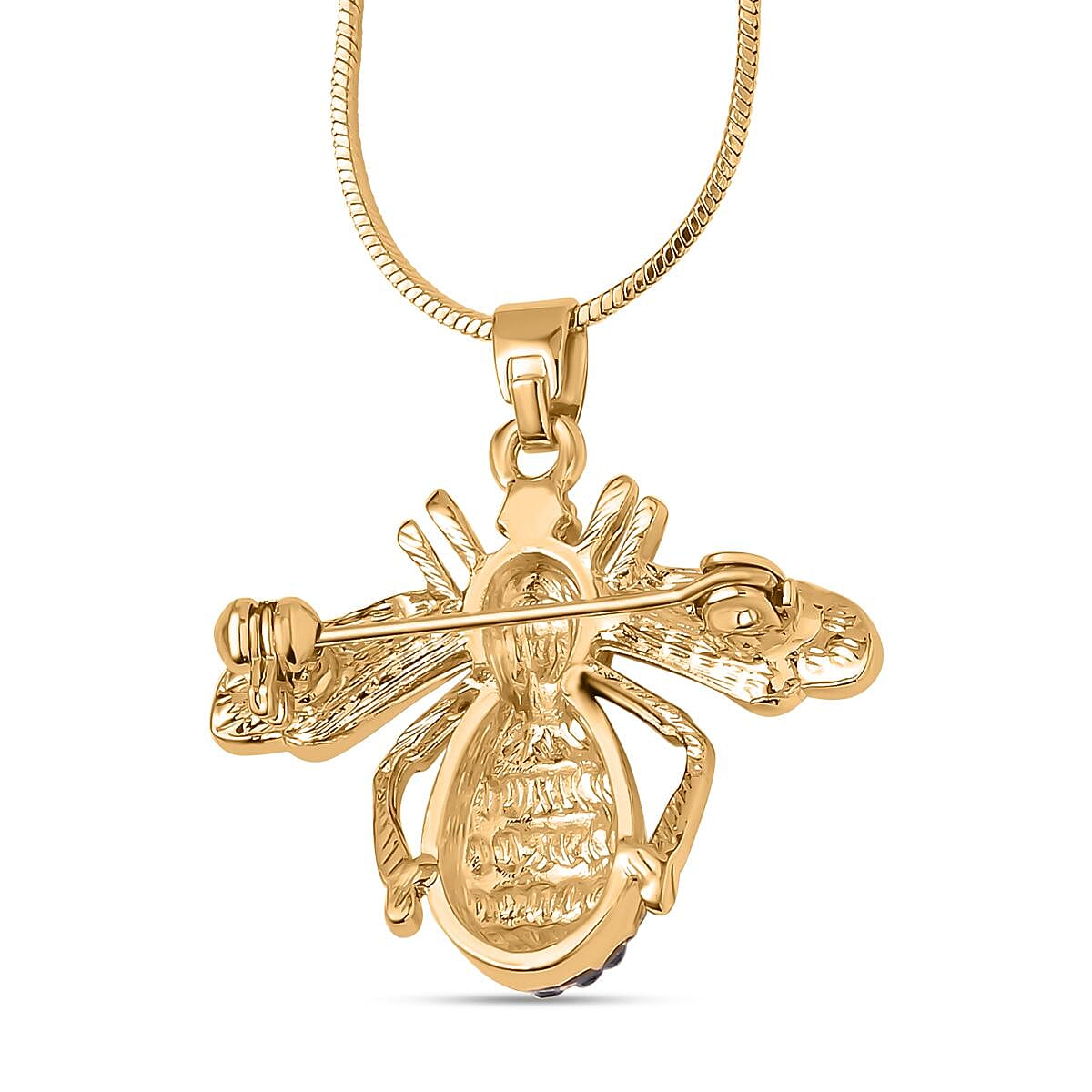 White Austrian Crystal With Black Enamelled Bee Brooch Come Pendant (Size - 24-2 Ext) in Yellow Gold Tone 7658750 4