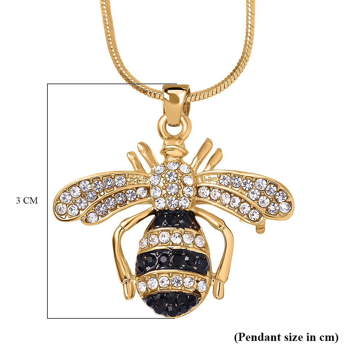 White Austrian Crystal With Black Enamelled Bee Brooch Come Pendant (Size - 24-2 Ext) in Yellow Gold Tone 7658750 6