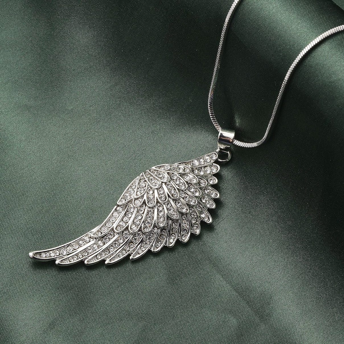 White Austrian Crystal Angel Wing Pendant with Chain 29 with 2.5 inch Extender 3499747 2