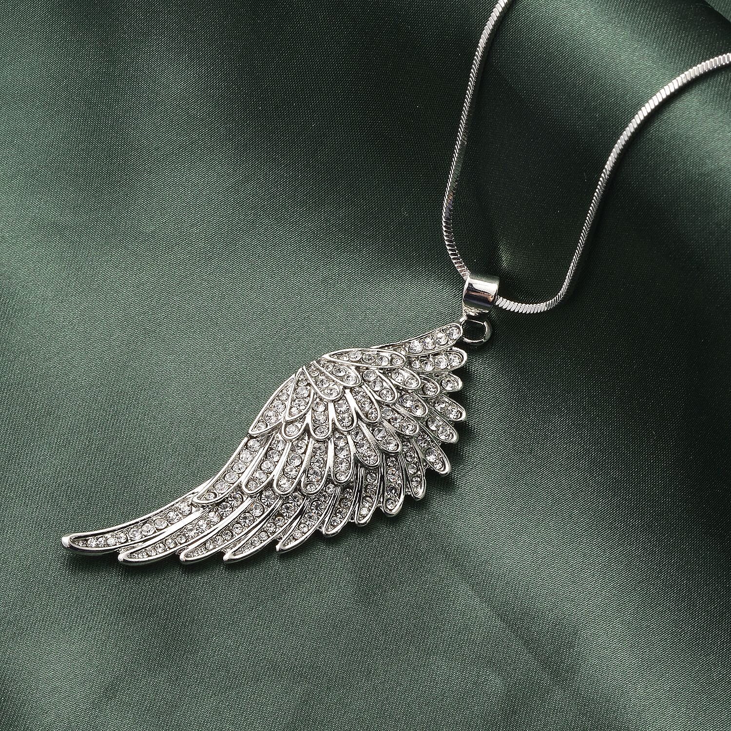 White Austrian Crystal Angel Wing Pendant with Chain 29 with 2.5 inch Extender 3499747 2