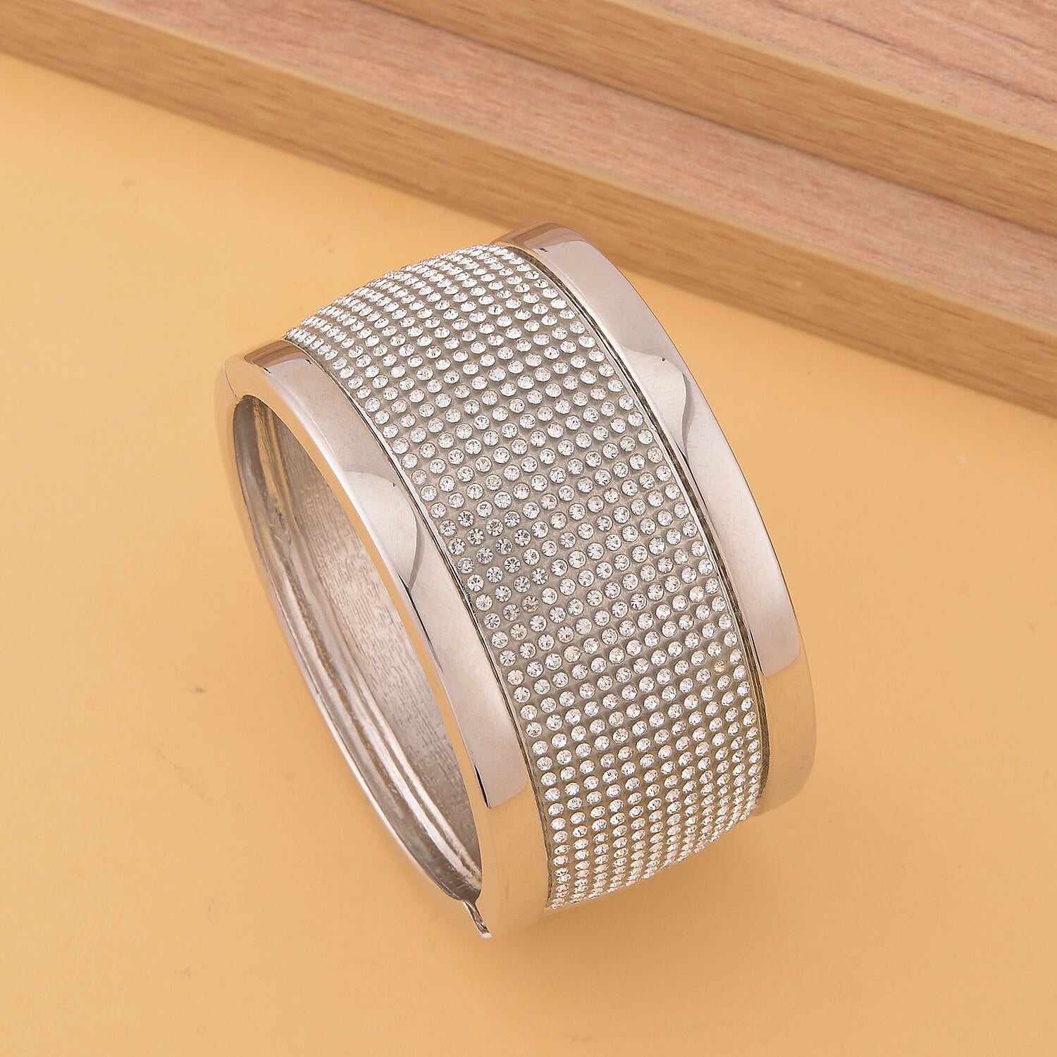 White Austrian Crystal Bangle (Size - 7.5) in Silver Tone 7318397 1
