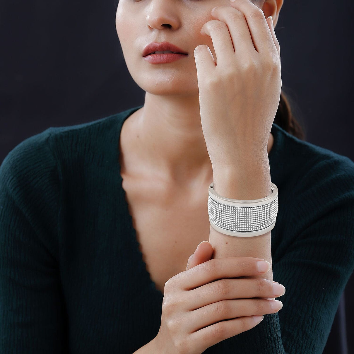 White Austrian Crystal Bangle (Size - 7.5) in Silver Tone 7318397 2