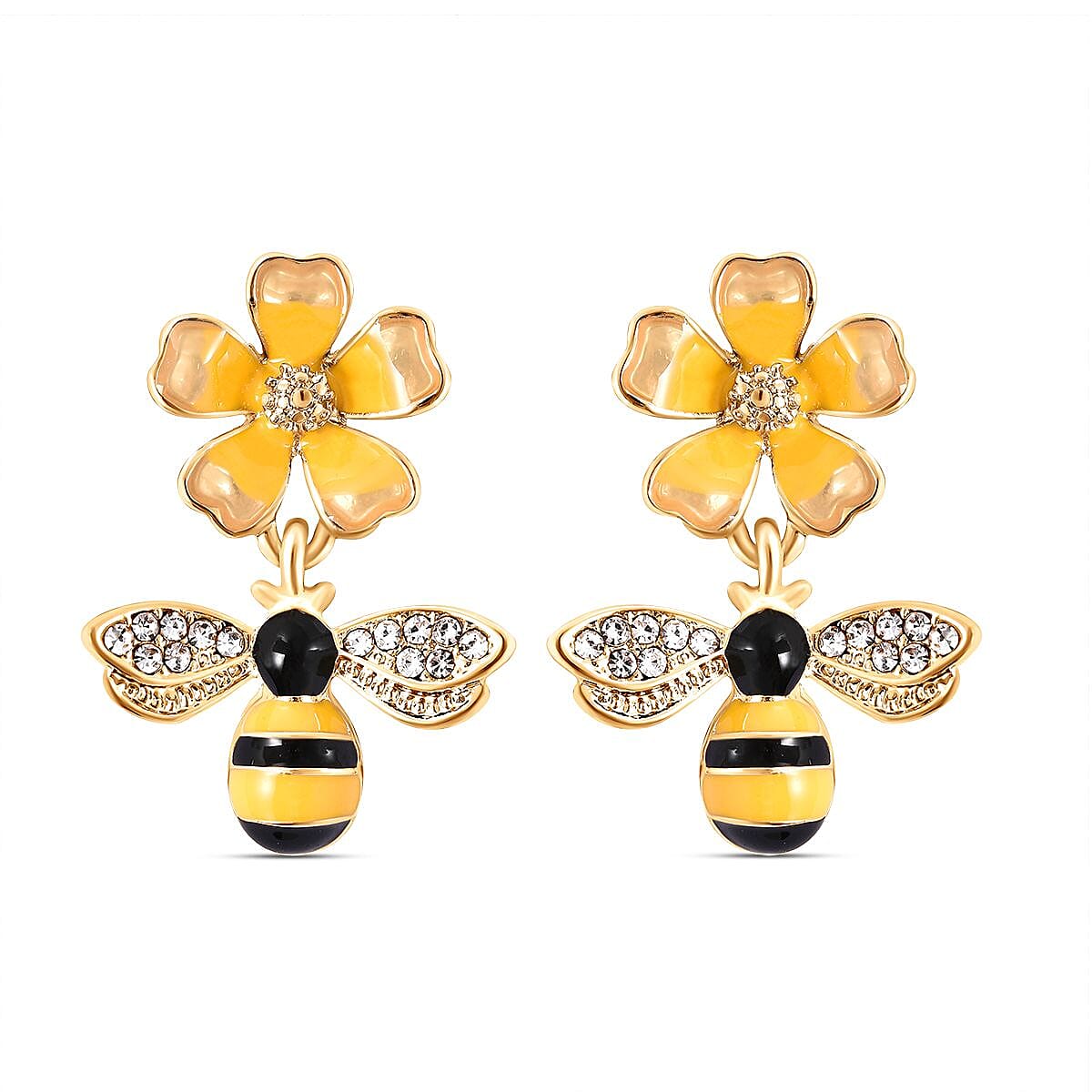 White Austrian Crystal Bee and Flower Earrings 3578489 0