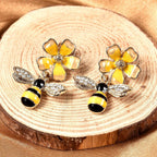 White Austrian Crystal Enamelled Bee and Floral Earrings