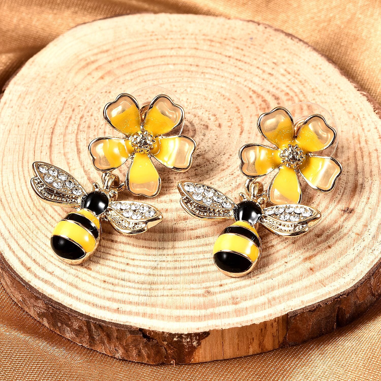 White Austrian Crystal Bee and Flower Earrings 3578489 2