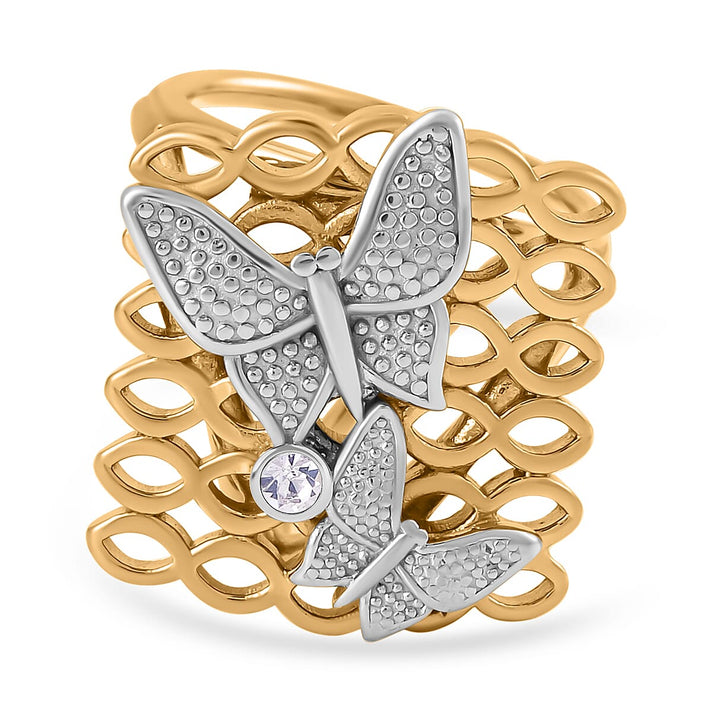 White Austrian Crystal Butterfly Scarf Ring in Two-Tone Plating 7324426 1