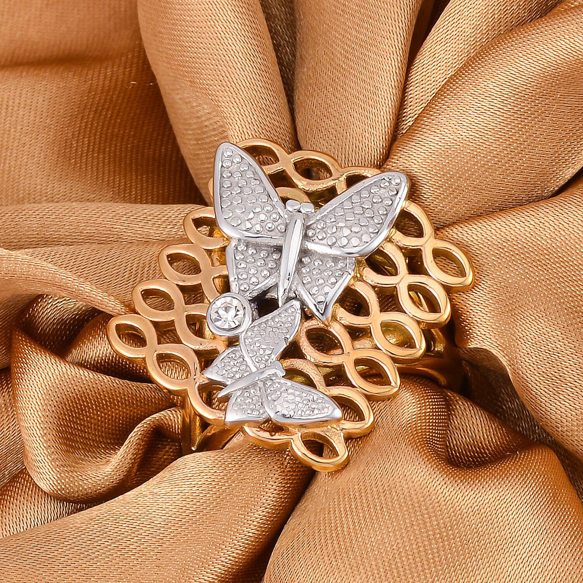 White Austrian Crystal Butterfly Scarf Ring in Two-Tone Plating 7324426 2