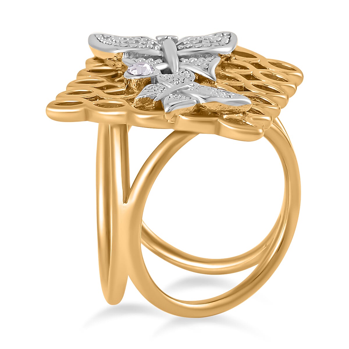 White Austrian Crystal Butterfly Scarf Ring in Two-Tone Plating 7324426 3