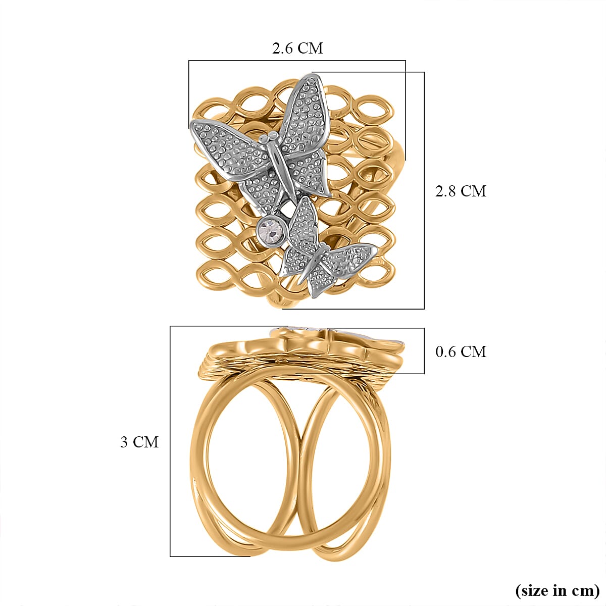 White Austrian Crystal Butterfly Scarf Ring in Two-Tone Plating 7324426 5